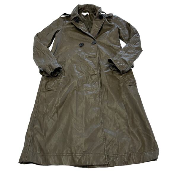 Marissa Webb‎ Coat Womens 0 Green Faux Leather Trench Jacket - Picture 2 of 14